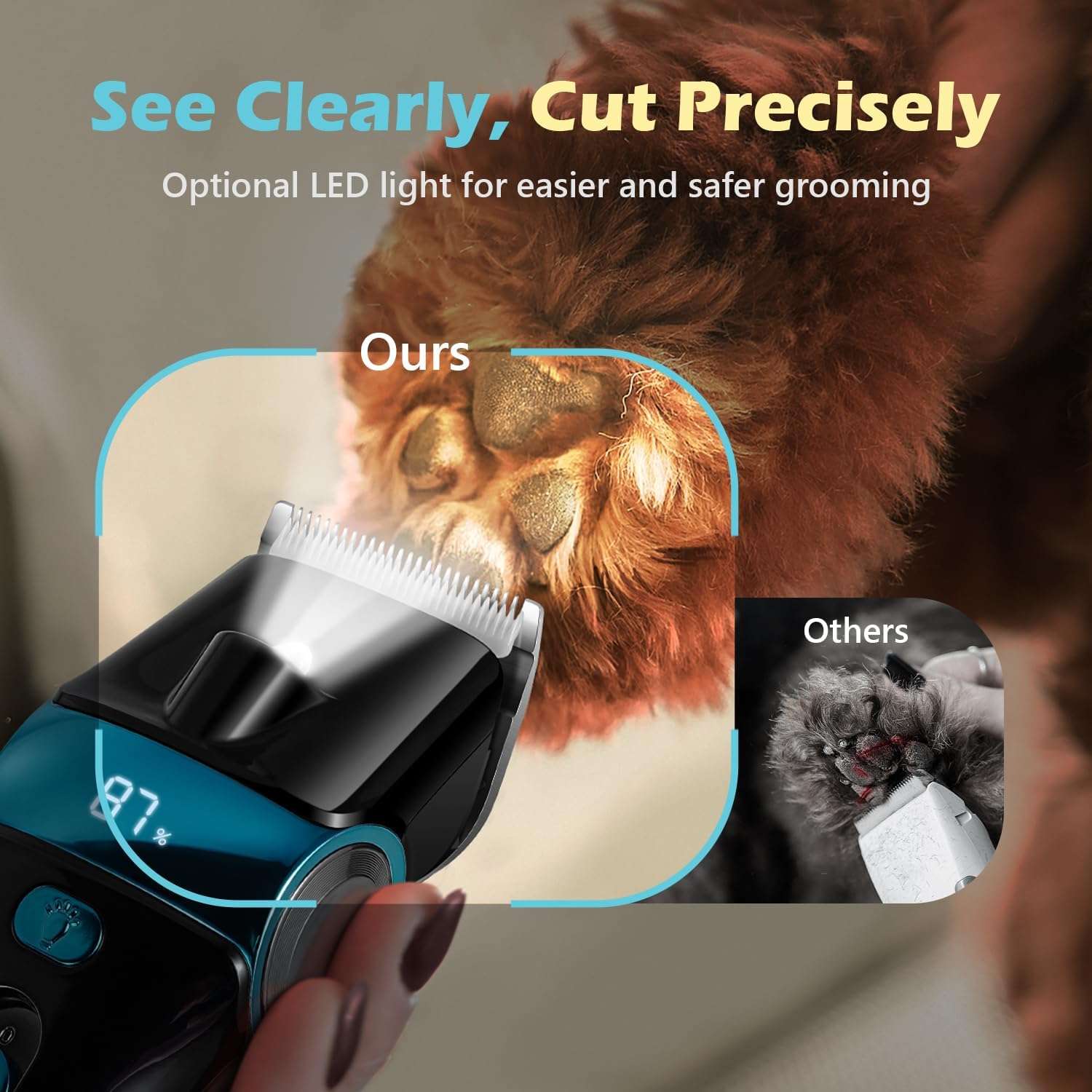 Cortapelos para perros 5 en 1, inalámbrico, recargable y con cuchilla de acero inoxidable.