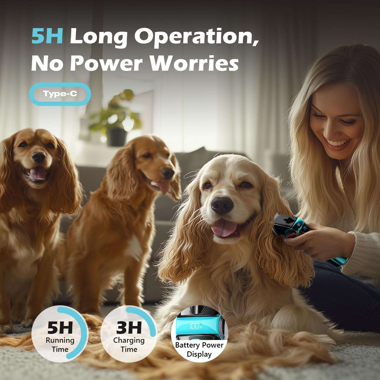 Cortapelos para perros 5 en 1, inalámbrico, recargable y con cuchilla de acero inoxidable.