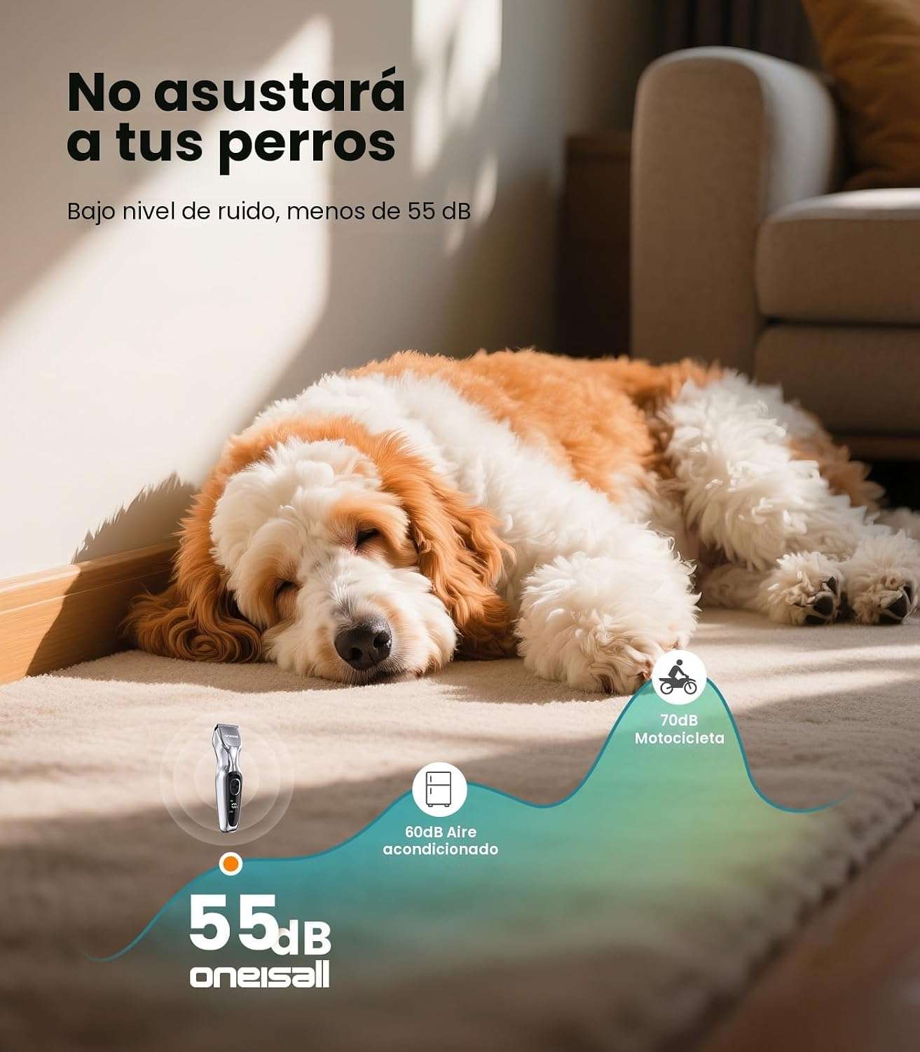 Maquina cortapelo inalambrica para perros con cuchillas de metal y dos velocidades
