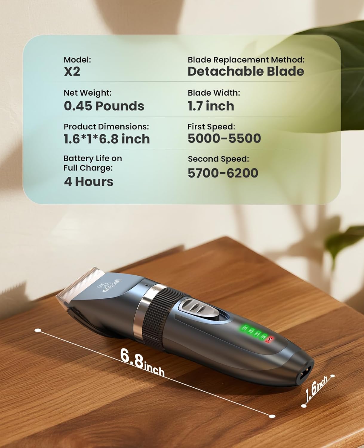 Maquina inalambrica de cortar pelo para perros y gatos con pantalla LCD y kit de accesorios.