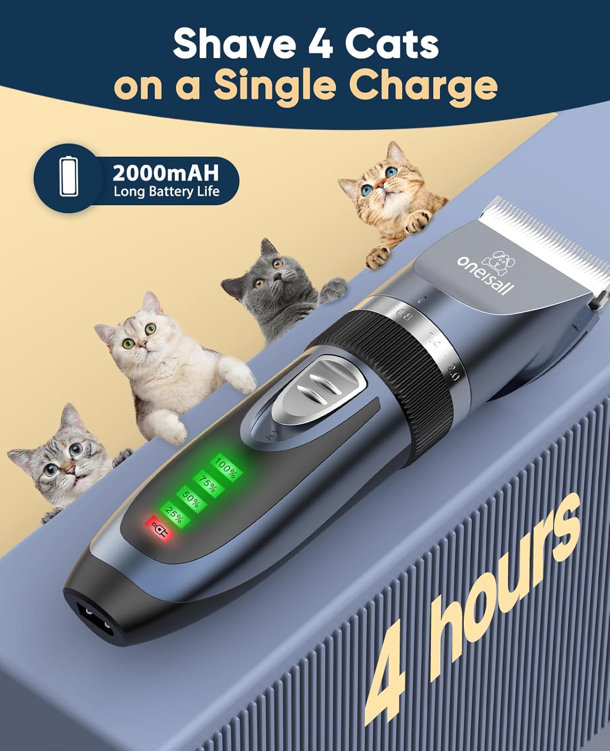 Maquina inalambrica de cortar pelo para perros y gatos con pantalla LCD y kit de accesorios.