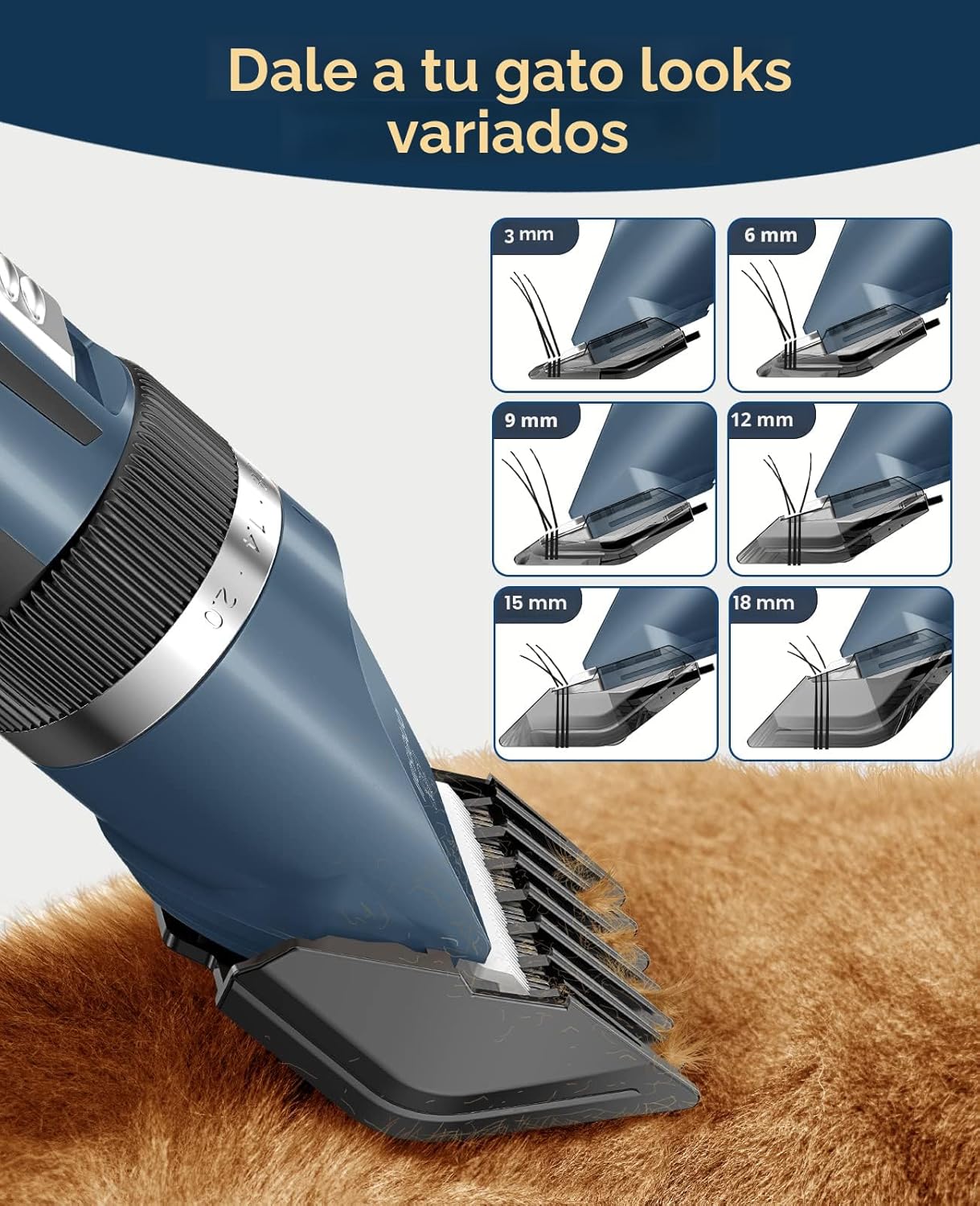 Maquina inalambrica de cortar pelo para perros y gatos con pantalla LCD y kit de accesorios.