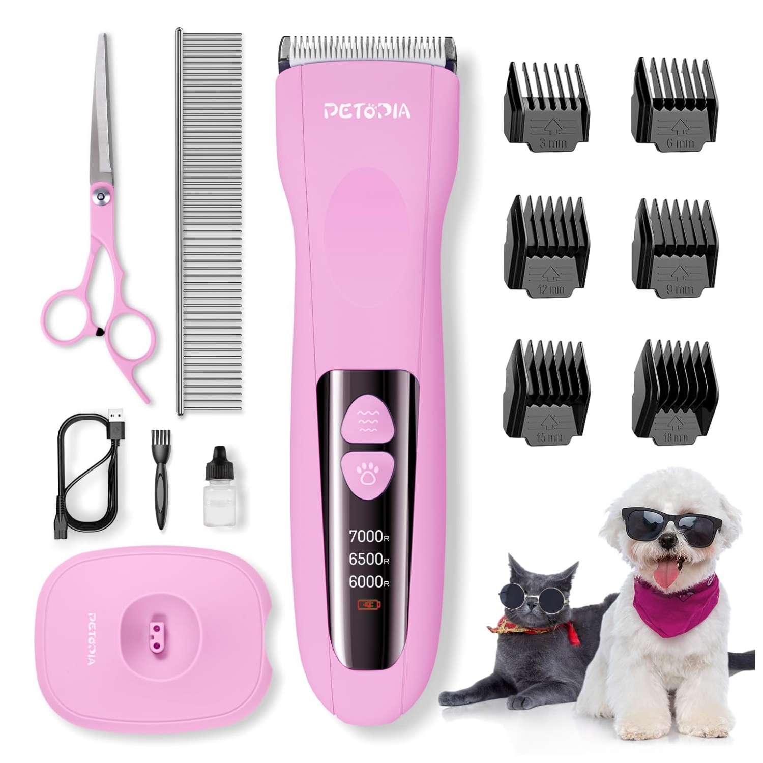Cortapelos para perros, silencioso, inalámbrico y recargable con pantalla LCD.