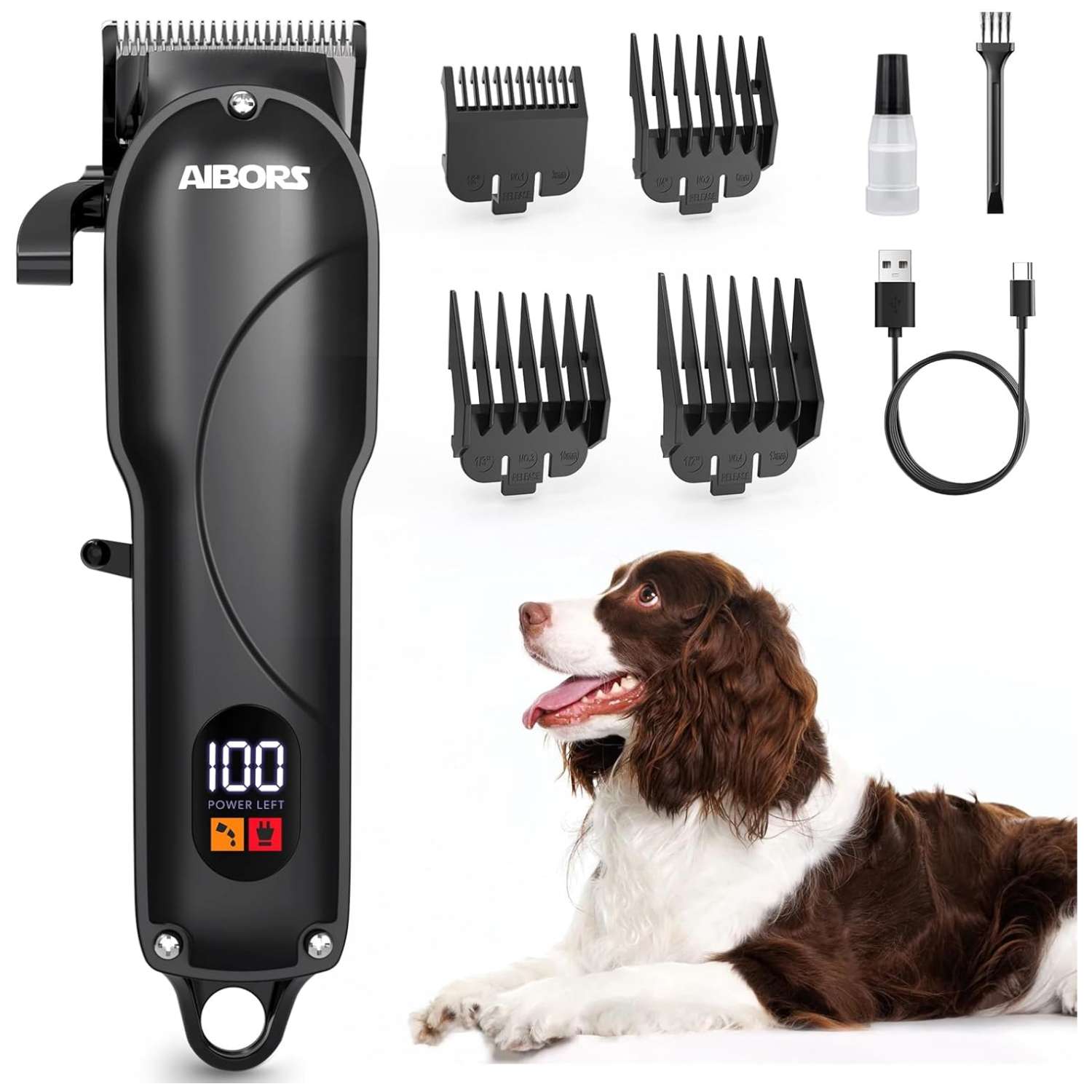 Cortapelos para perros, silencioso, inalámbrico y recargable con peines ajustables.