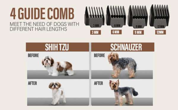 Cortapelos para perros, silencioso, recargable y con peines ajustables.