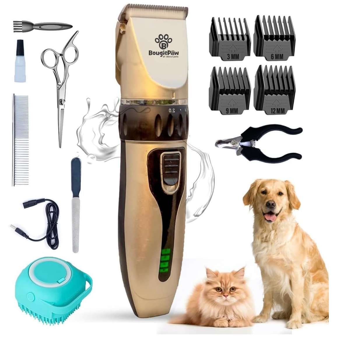 Cortapelos para perros, silencioso, recargable y con peines ajustables.