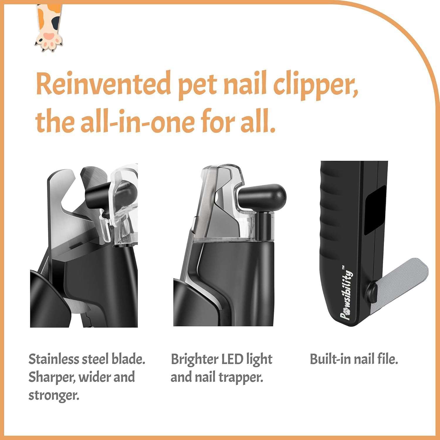 Cortauñas para perros y gatos con luz LED, recargable.