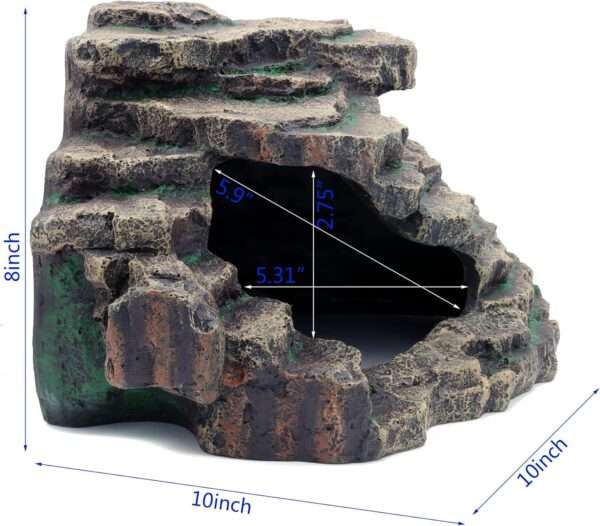 Cueva escondite extra grande (25x25x20 cm) con diseño de roca natural, ideal para crear un microclima húmedo para reptiles.