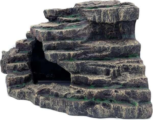 Cueva escondite extra grande (25x25x20 cm) con diseño de roca natural, ideal para crear un microclima húmedo para reptiles.