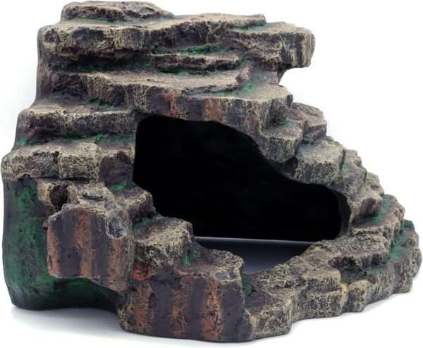 Cueva escondite extra grande (25x25x20 cm) con diseño de roca natural, ideal para crear un microclima húmedo para reptiles.