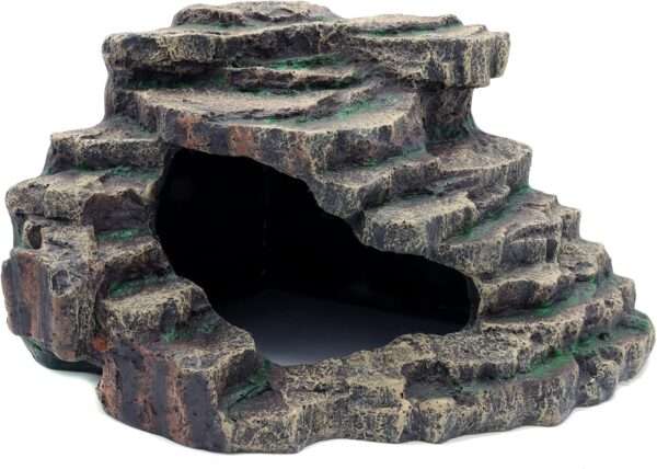 Cueva escondite extra grande (25x25x20 cm) con diseño de roca natural, ideal para crear un microclima húmedo para reptiles.