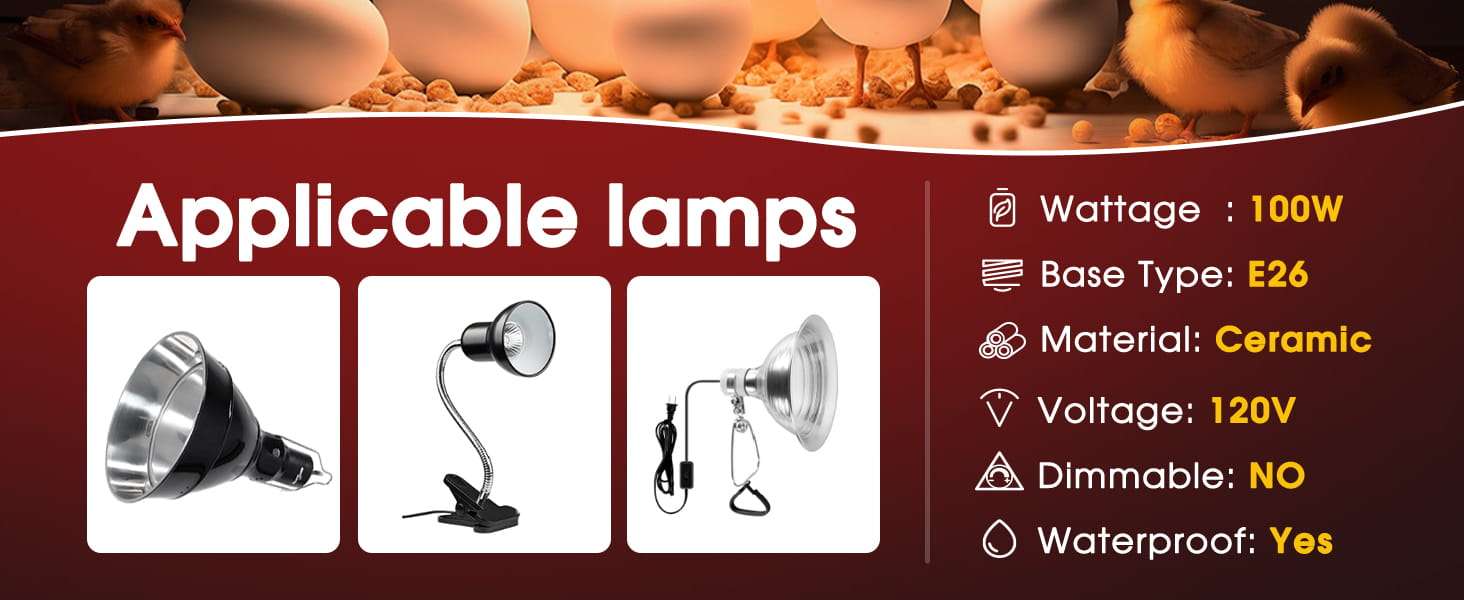 Emisor de calor cerámico negro (CHE) de 100W para terrario, sin emisión de luz y con larga duración.