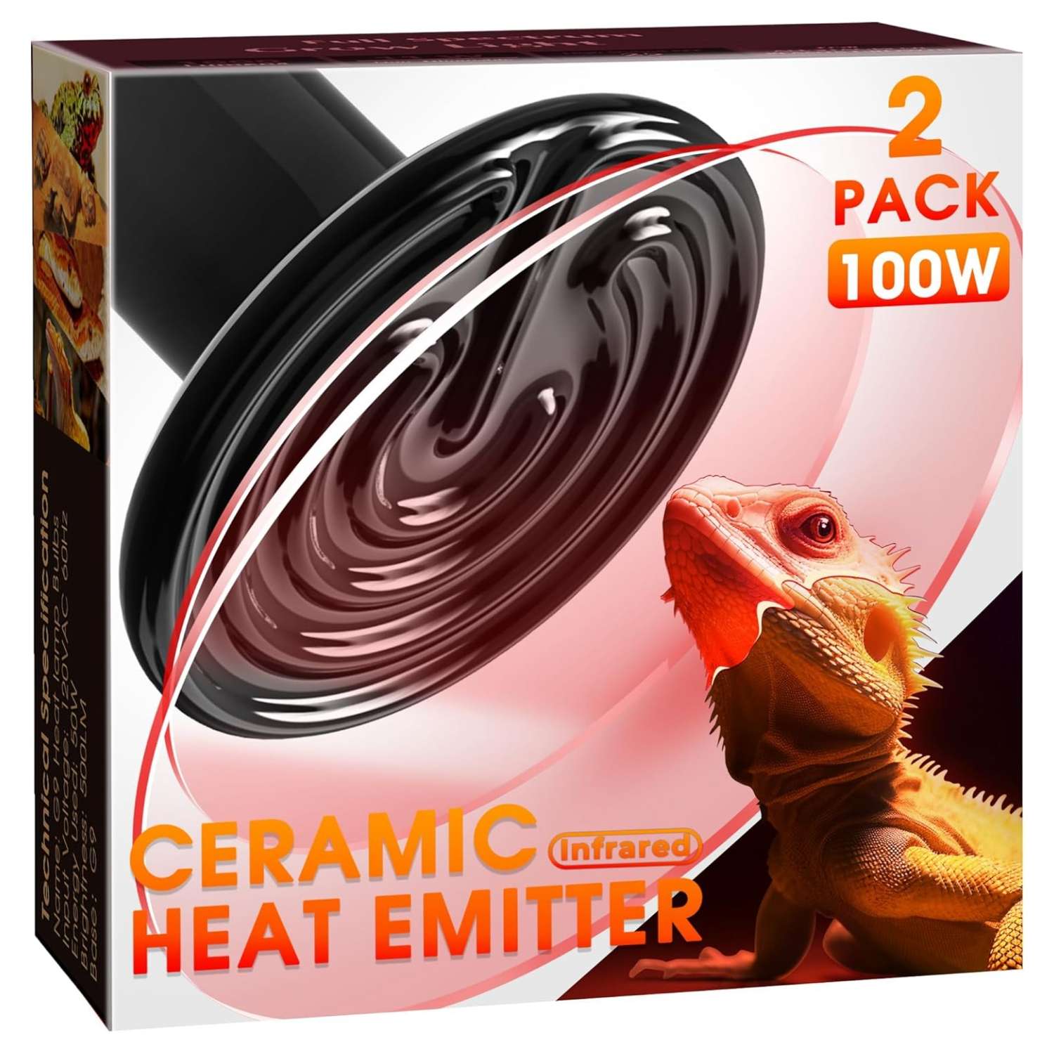 Emisor de calor cerámico negro (CHE) de 100W para terrario, sin emisión de luz y con larga duración.