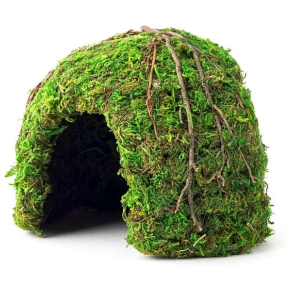 Escondite de resina con diseño de esquina (17x17x11 cm) que mantiene la humedad, ideal para reptiles y anfibios de selva.