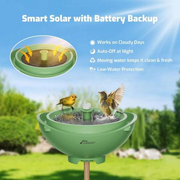 Fuente solar para jardín. Decoración 3 en 1 para baño de pájaros y estanque.
