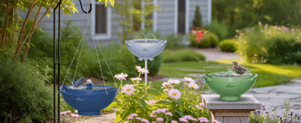 Fuente solar para jardín. Decoración 3 en 1 para baño de pájaros y estanque.