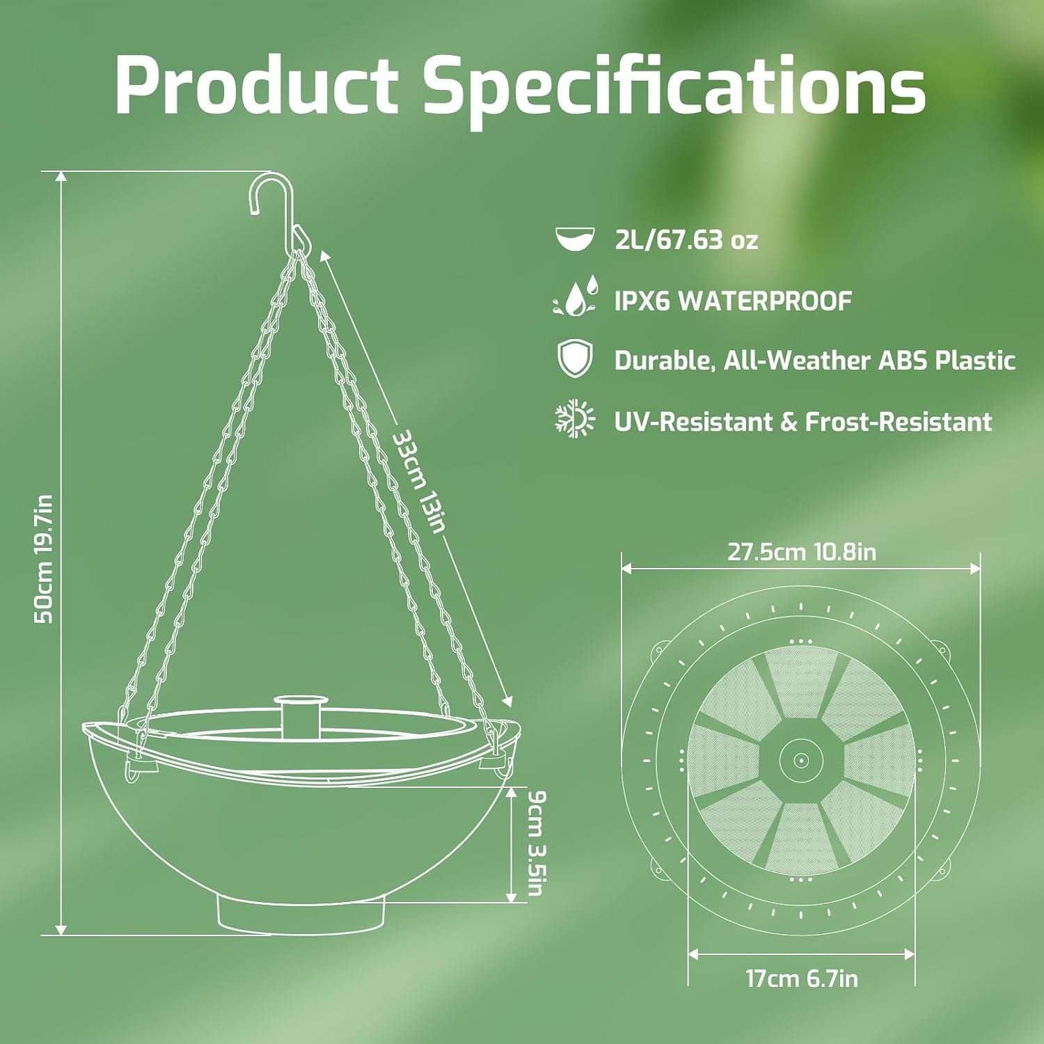 Fuente solar para jardín. Decoración 3 en 1 para baño de pájaros y estanque.