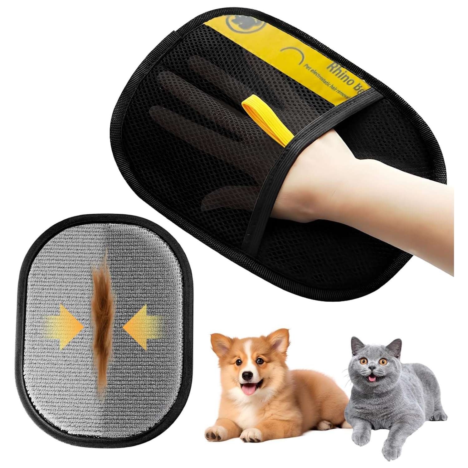Guante quitapelos para mascotas. Elimina pelo de muebles, alfombras y ropa.
