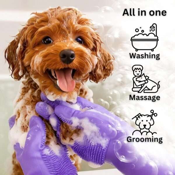 Guantes de baño para perros y gatos. Cepillo de silicona con cerdas para limpieza y masaje.