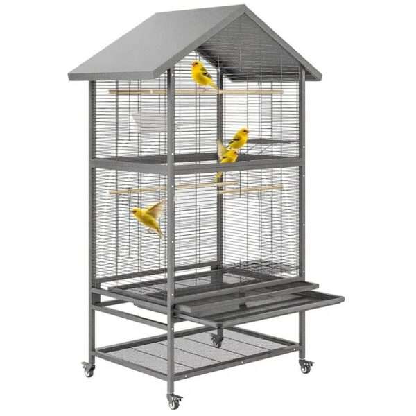 Jaula grande para loros y cacatúas con ruedas.