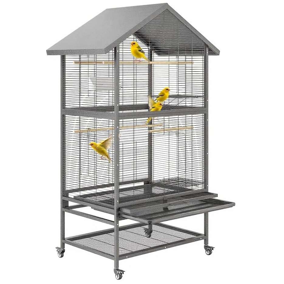 Jaula grande para loros y cacatúas con ruedas.