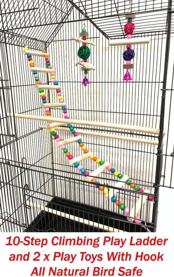 Jaula grande con techo de juego para cacatúas y periquitos.