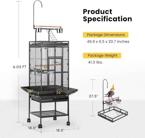 Jaula grande de acero de 74.8 pulgadas para loros.