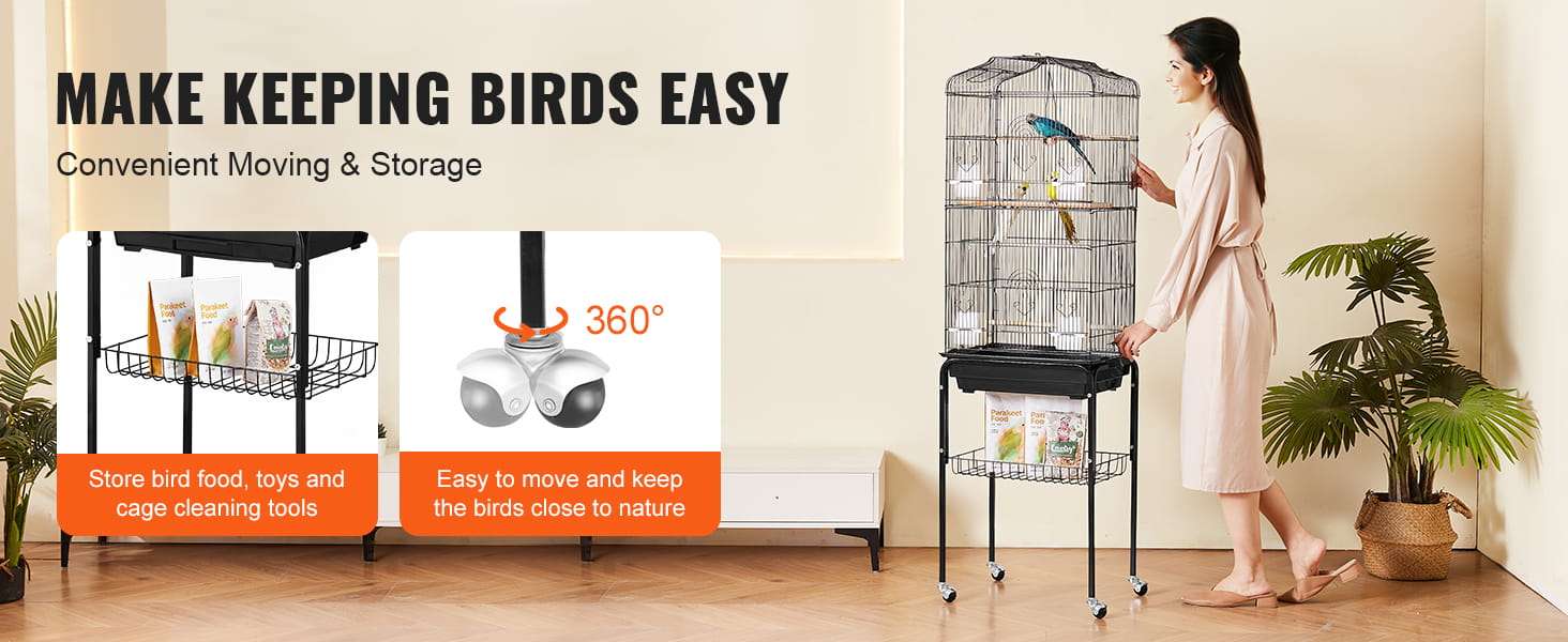 Jaula grande para loros con soporte y ruedas.