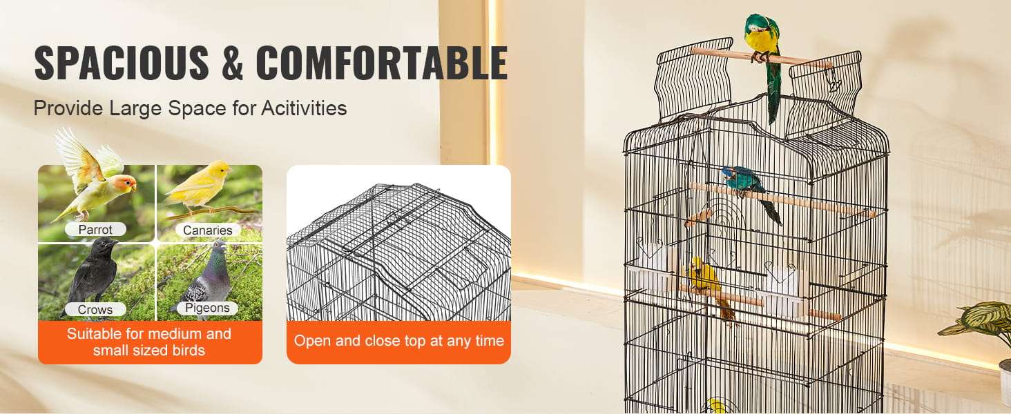 Jaula grande para loros con soporte y ruedas.