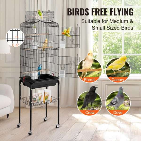 Jaula grande para loros con soporte y ruedas.