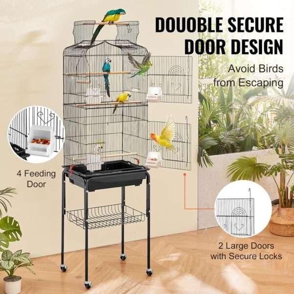 Jaula grande para loros con soporte y ruedas.