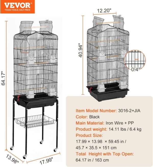 Jaula grande para loros con soporte y ruedas.