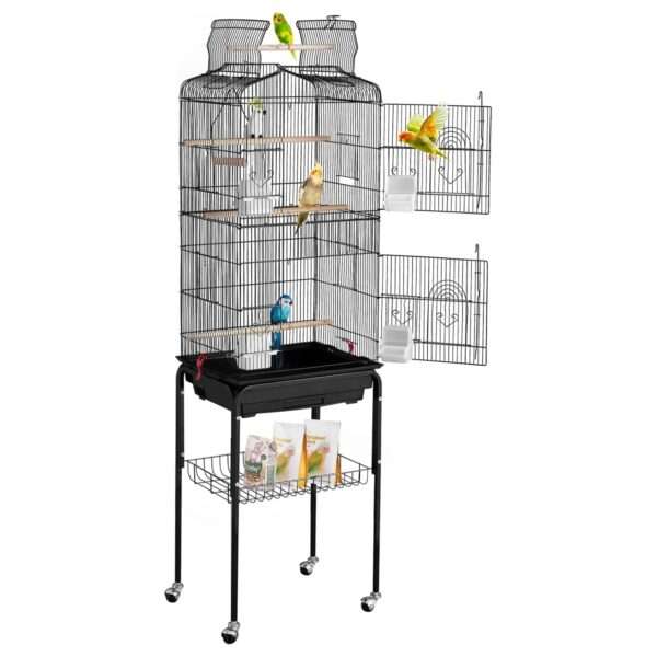 Jaula grande para loros con soporte y ruedas.