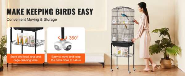 Jaula grande para loros con soporte y ruedas.