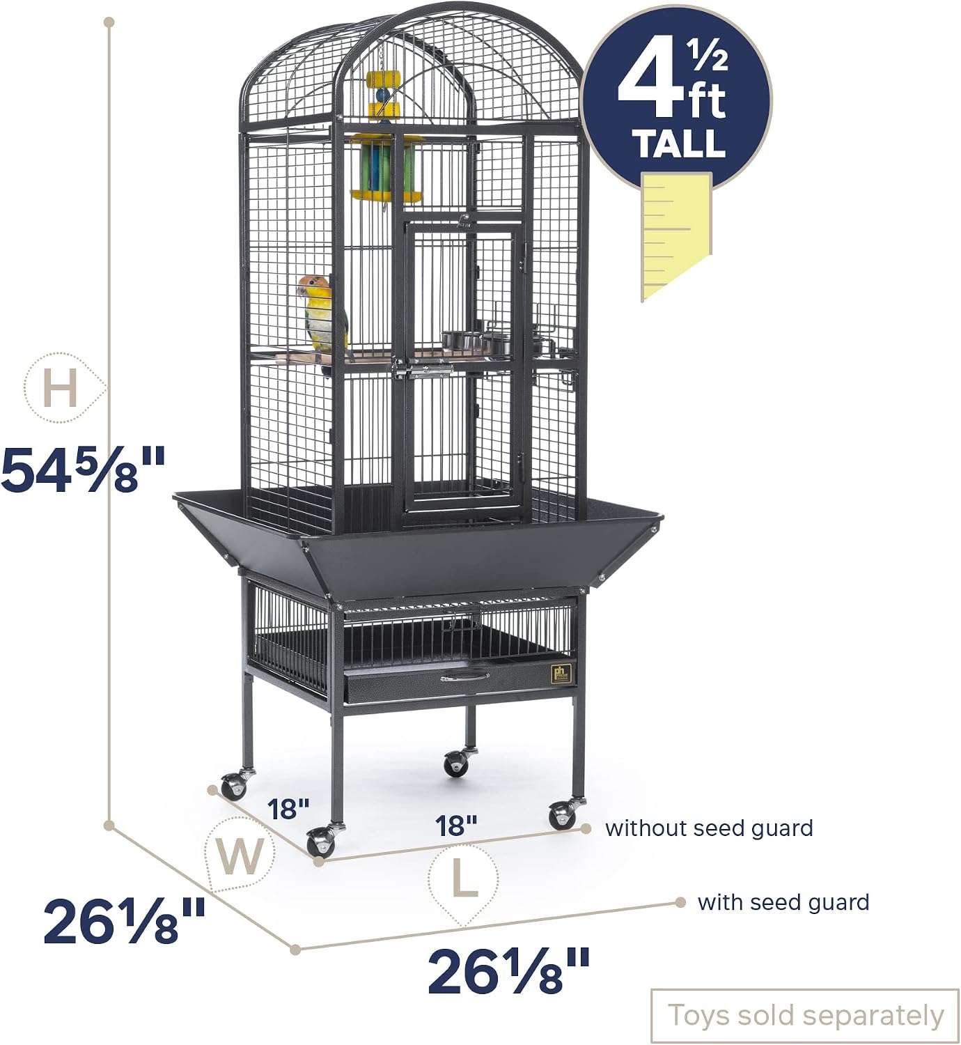 Jaula de domo de hierro forjado para loros.