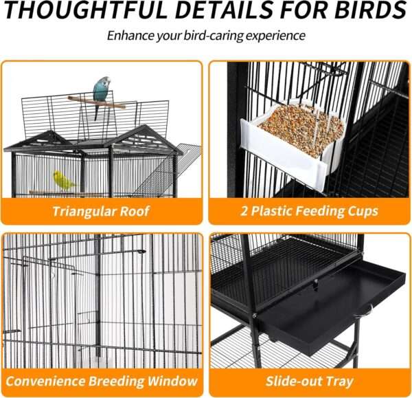 Jaula de hierro forjado para loros con techo abierto.
