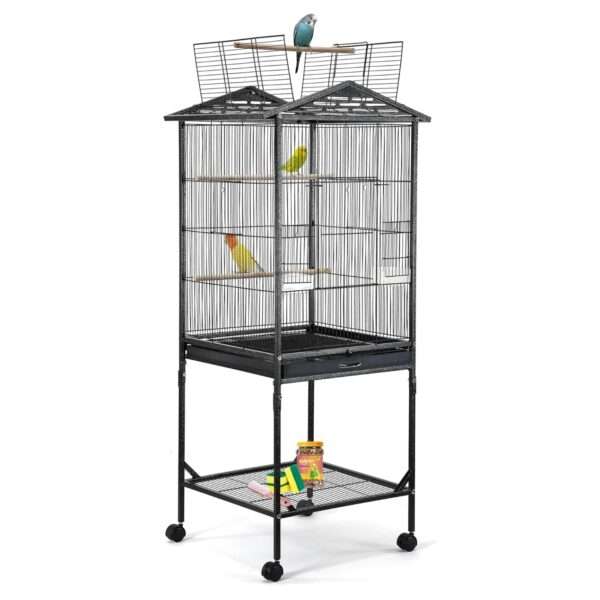 Jaula de hierro forjado para loros con techo abierto.