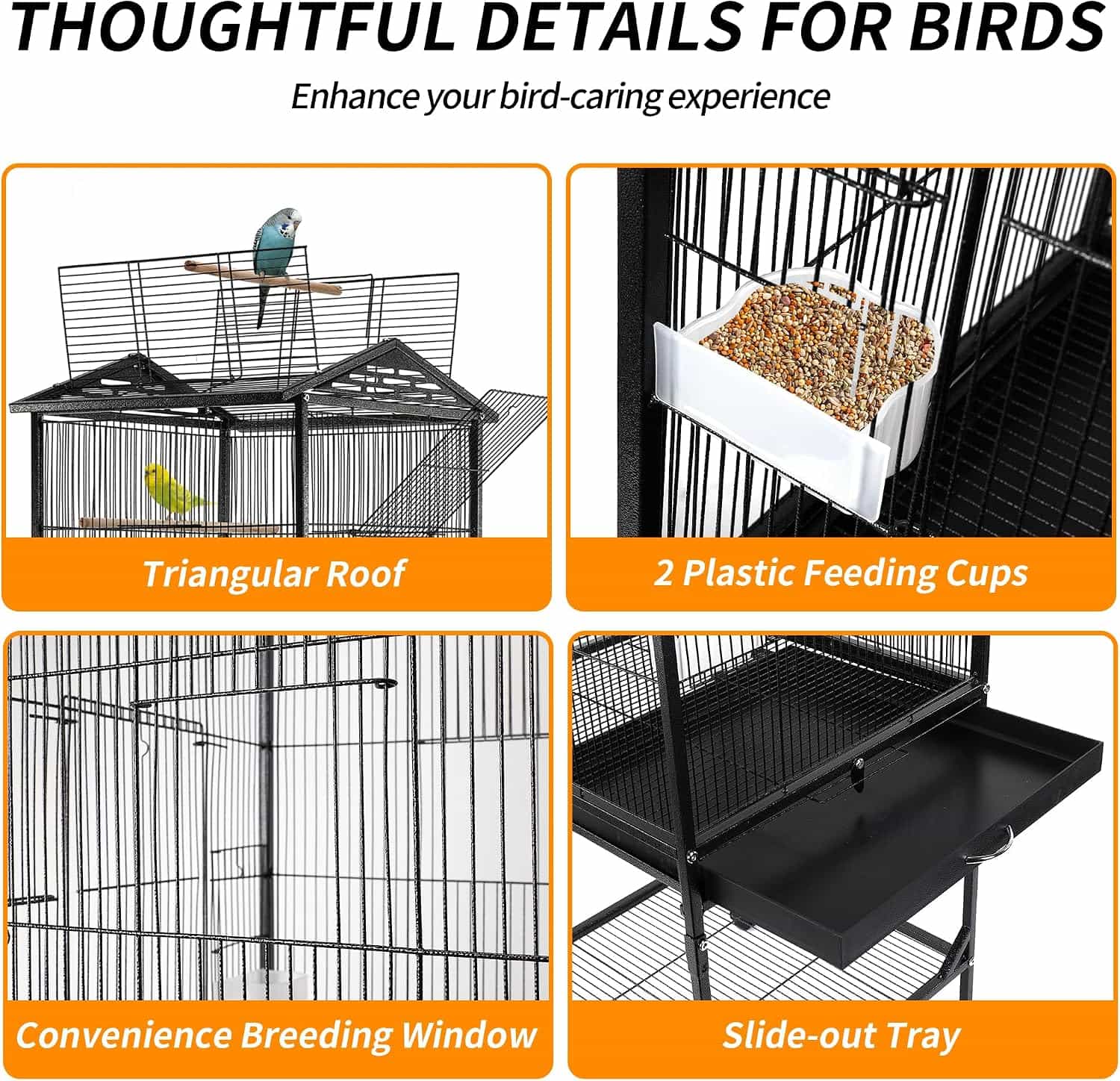 Jaula de hierro forjado para loros con techo abierto.