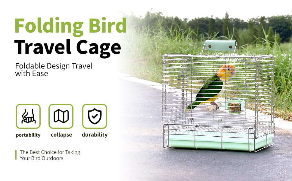 Jaula de Viaje Plegable Premium de Acero Inoxidable para Aves Pequeñas y Medianas de 30x31x22 Cm - Imagen 11