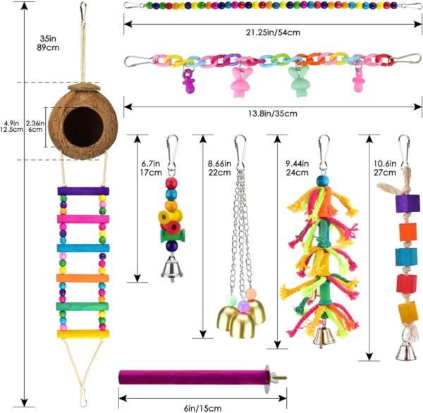 Kit de juguetes de madera para loros. Incluye columpios y accesorios para jaula.