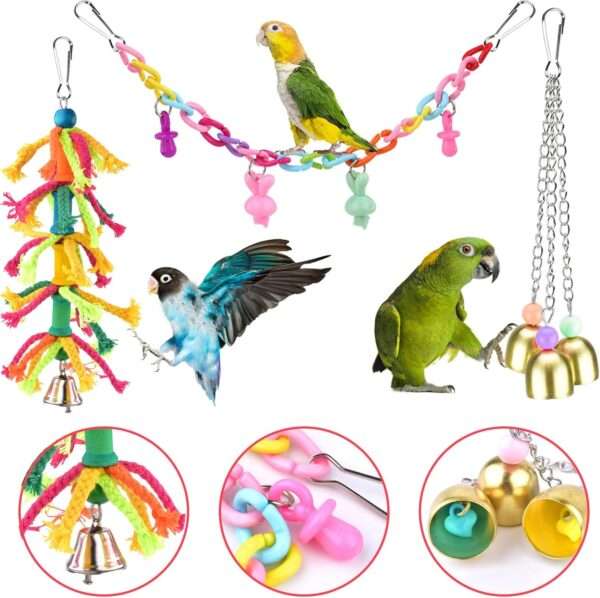 Kit de juguetes de madera para loros. Incluye columpios y accesorios para jaula.