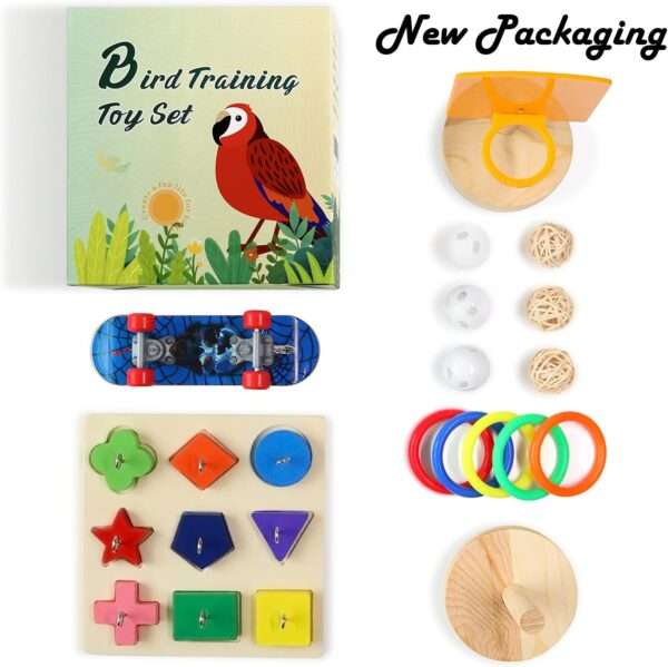 Kit de juguetes de entrenamiento para loros. Incluye 5 piezas para juego y diversión.