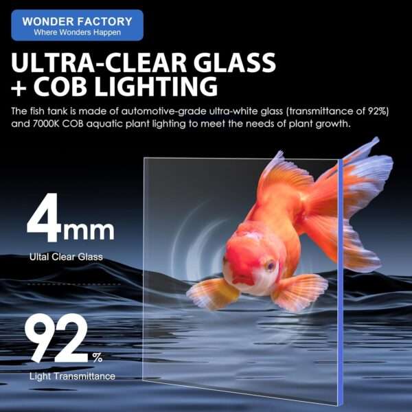 Kit Acuario de vidrio sin borde 2-3 galones (20x18x30 cm). Filtro inferior oculto ultra silencioso, luz LED brillante, grava, rocas y plantas artificiales para acuarios bettas.