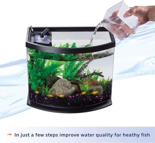 Acuario de inicio completo (36x25x34 cm) con sistema de auto-limpieza patentado. Incluye filtro de potencia, campana y base elevada. Ideal para principiantes.