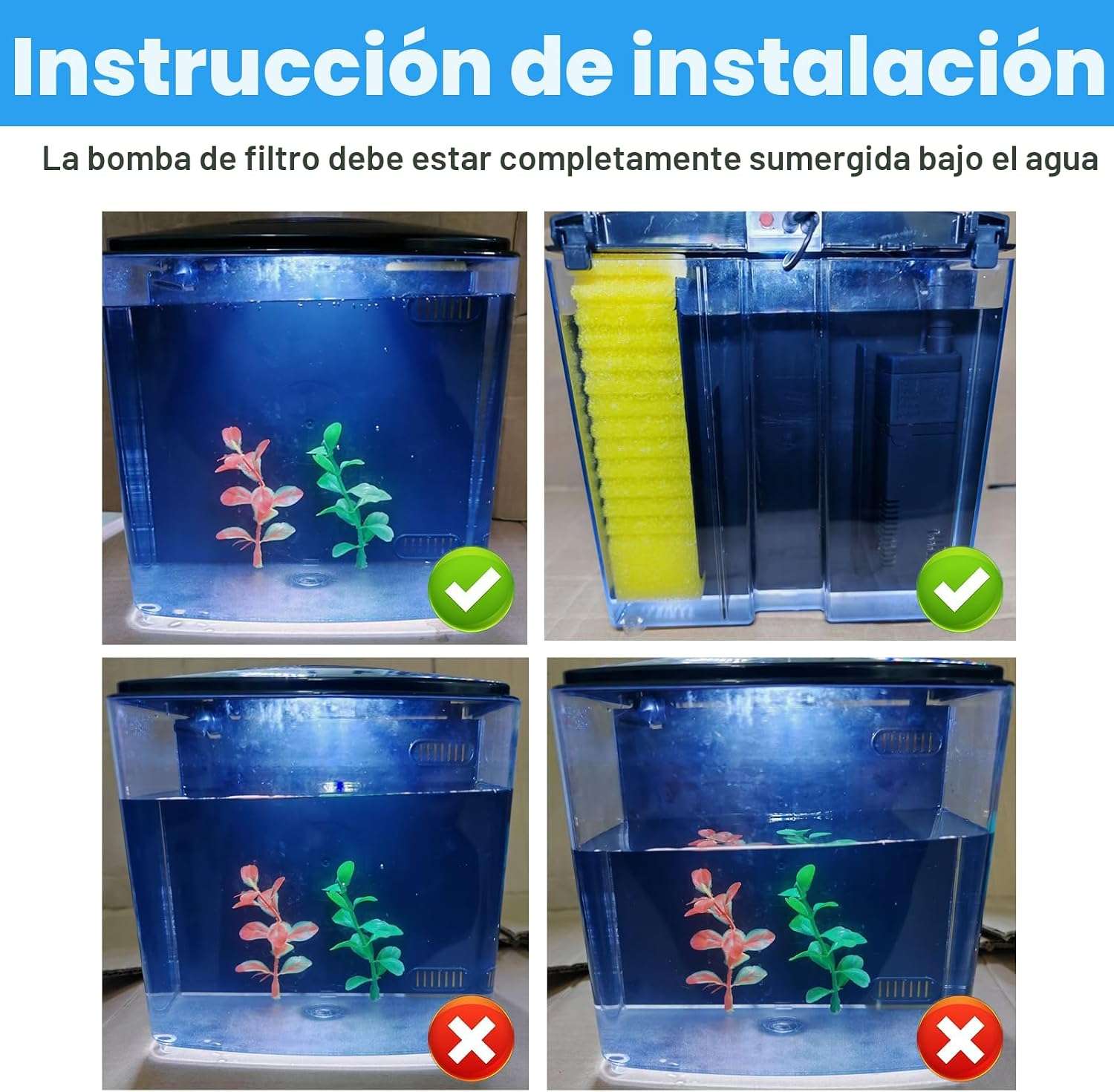 Mini pecera de escritorio 1.2 galones (20x13x18 cm) con tapa y luz LED. Incluye filtro de agua y plantas artificiales. Ideal para peces betta, caracoles y principiantes.