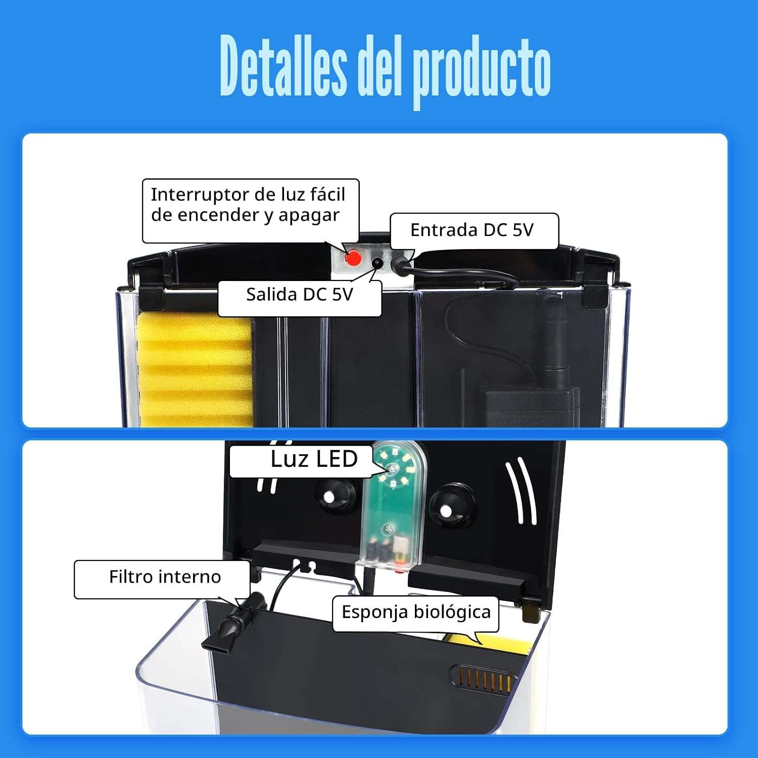 Mini pecera de escritorio 1.2 galones (20x13x18 cm) con tapa y luz LED. Incluye filtro de agua y plantas artificiales. Ideal para peces betta, caracoles y principiantes.