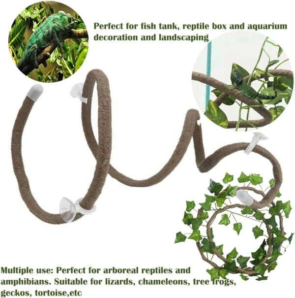 Kit de 10 accesorios para terrario de reptiles, con cabaña de coco natural, puente flexible y enredaderas decorativas.