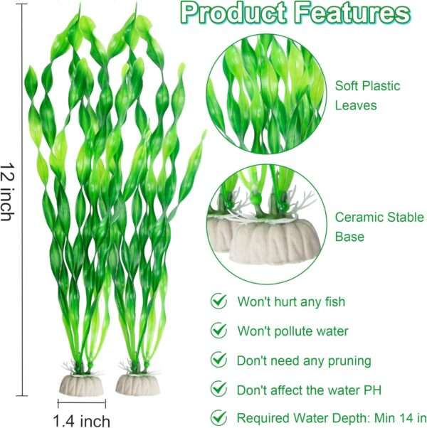 Kit de 10 algas artificiales verdes de 30 cm con base de cerámica, suaves y no tóxicas para acuarios.