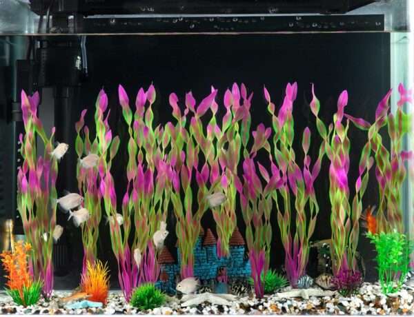 Kit de 10 algas artificiales verdes de 30 cm con base de cerámica, suaves y no tóxicas para acuarios.