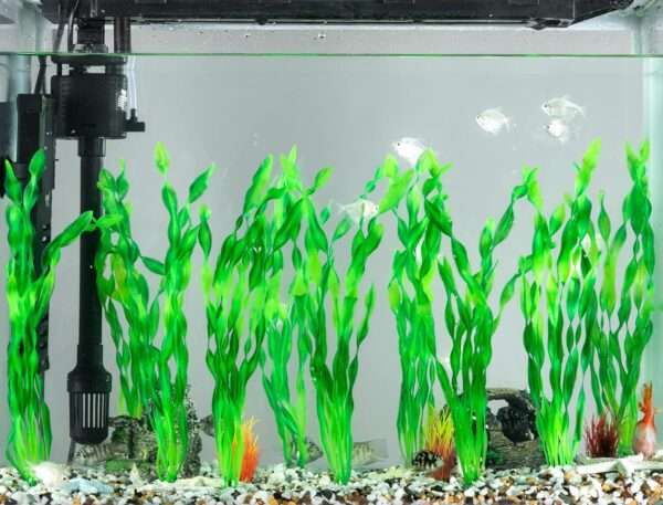 Kit de 10 algas artificiales verdes de 30 cm con base de cerámica, suaves y no tóxicas para acuarios.